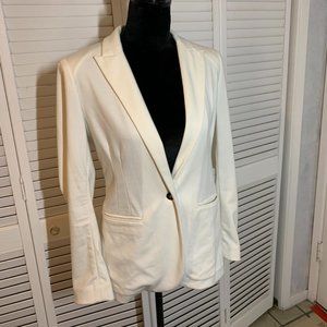 Black Label Saks Fifth Avenue Cream Knit One Button Blazer
